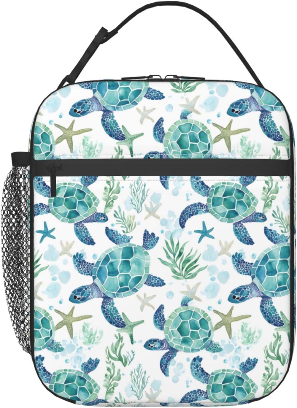 Reusable Sea Turtle Lunch Box for Kids Girls Boys Women Adult, Insulated Ocean Life Starfish Coral Lunch Bag,Polyester Cooler Handbags Case for School Picnic Work Travel Beach or Hiking