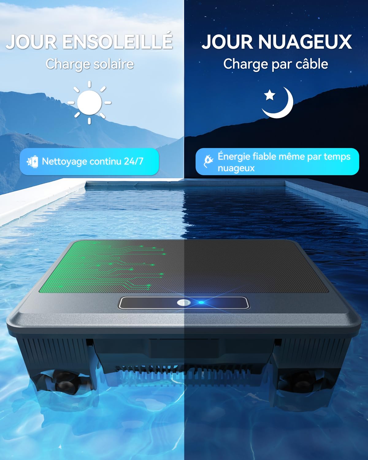 WAVIO (2026 Upgrade) F1T Robot Skimmer Solaire de Piscine, Contrôle Via App, Double Options de Recharge, Anti-Obstacle Intelligent, Nettoyage Automatique 24/7, Idéal pour Piscine Hors Sol, Gris