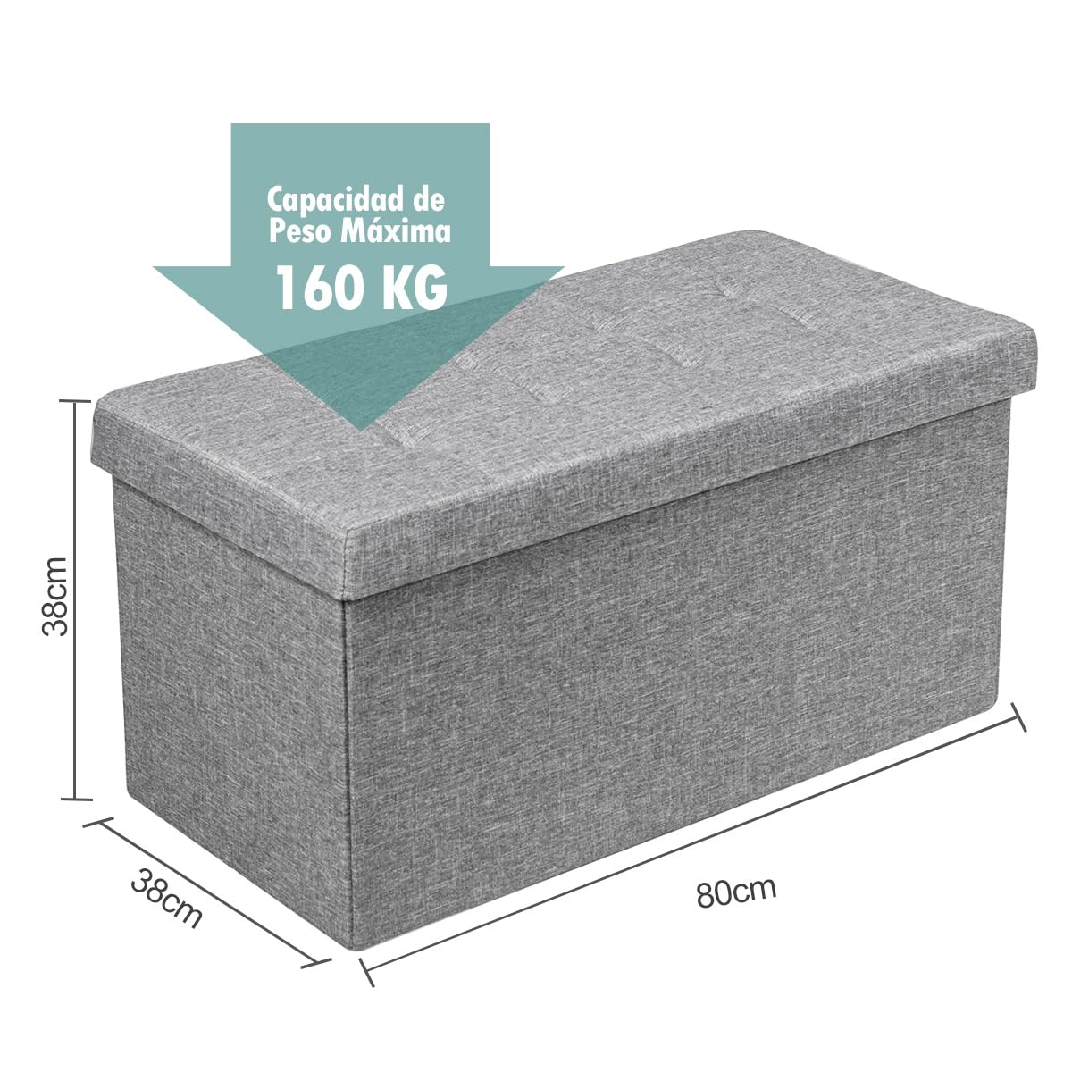 COSTWAY Otomana de Almacenamiento Plegable, 80 x 41 x 41 cm, Taburete Almacenaje, Puff Almacenaje, Banco para Zapatos con Asiento Acolchado para Sala de Estar, Dormitorio y Entrada (Gris Claro)