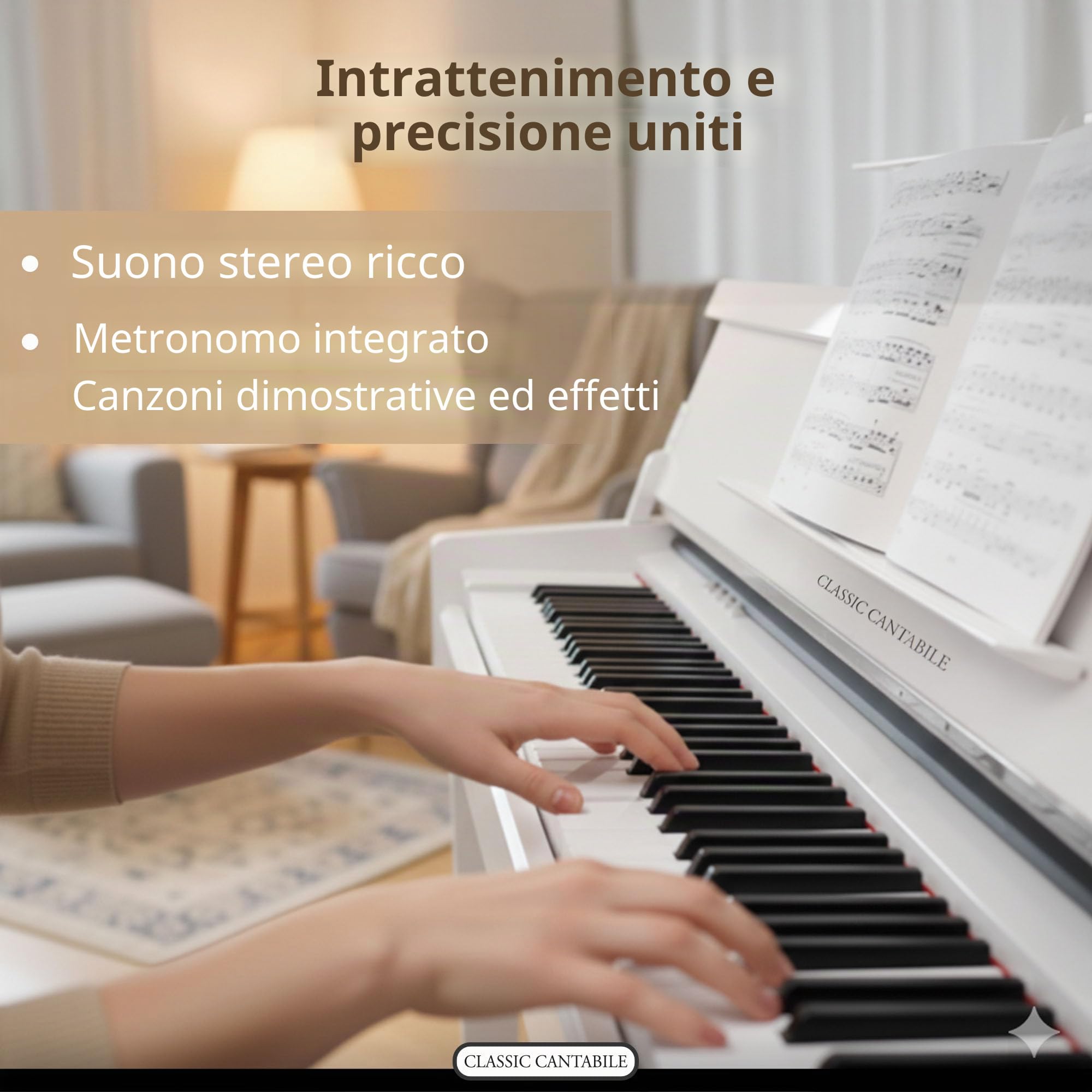 Classic Cantabile UP-1 WM Pianoforte Verticale Digitale - 88 Tastiera pesata - Pianola musicale con USB, MIDI, 256 polifonia, 40 voci - Piano digitale Set con Panca e Cuffie - Bianco Opaco