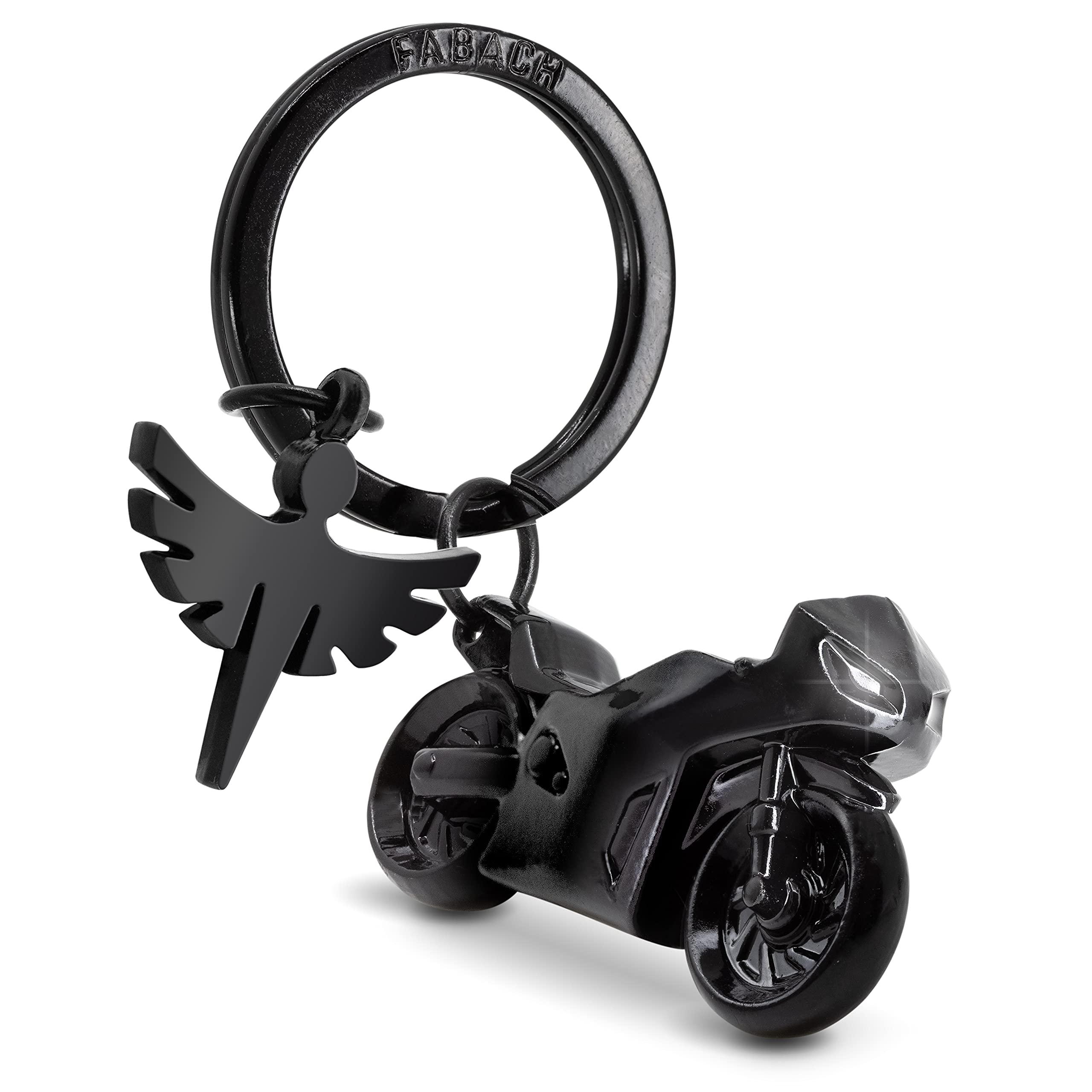 FABACH Motorcycle Keyring with Guardian Angel Gift Angel Keyring for Motorcyclists Gifts Motorcycle Keyring Lucky Charm Drive Carefully, black, standard size, Classic