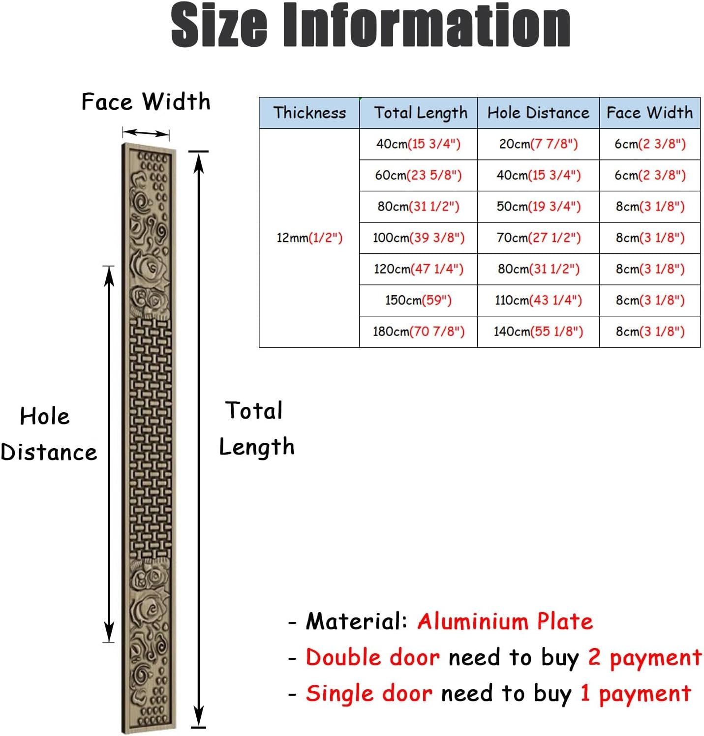 Commercial Push Bar Door Handle Bronze, Aluminum Plate Shower Door Pull Handles Double Sided, Heavy Duty Glass Pull Bar, 40/60/ 80/120/150cm(100cm(39 3/8"))