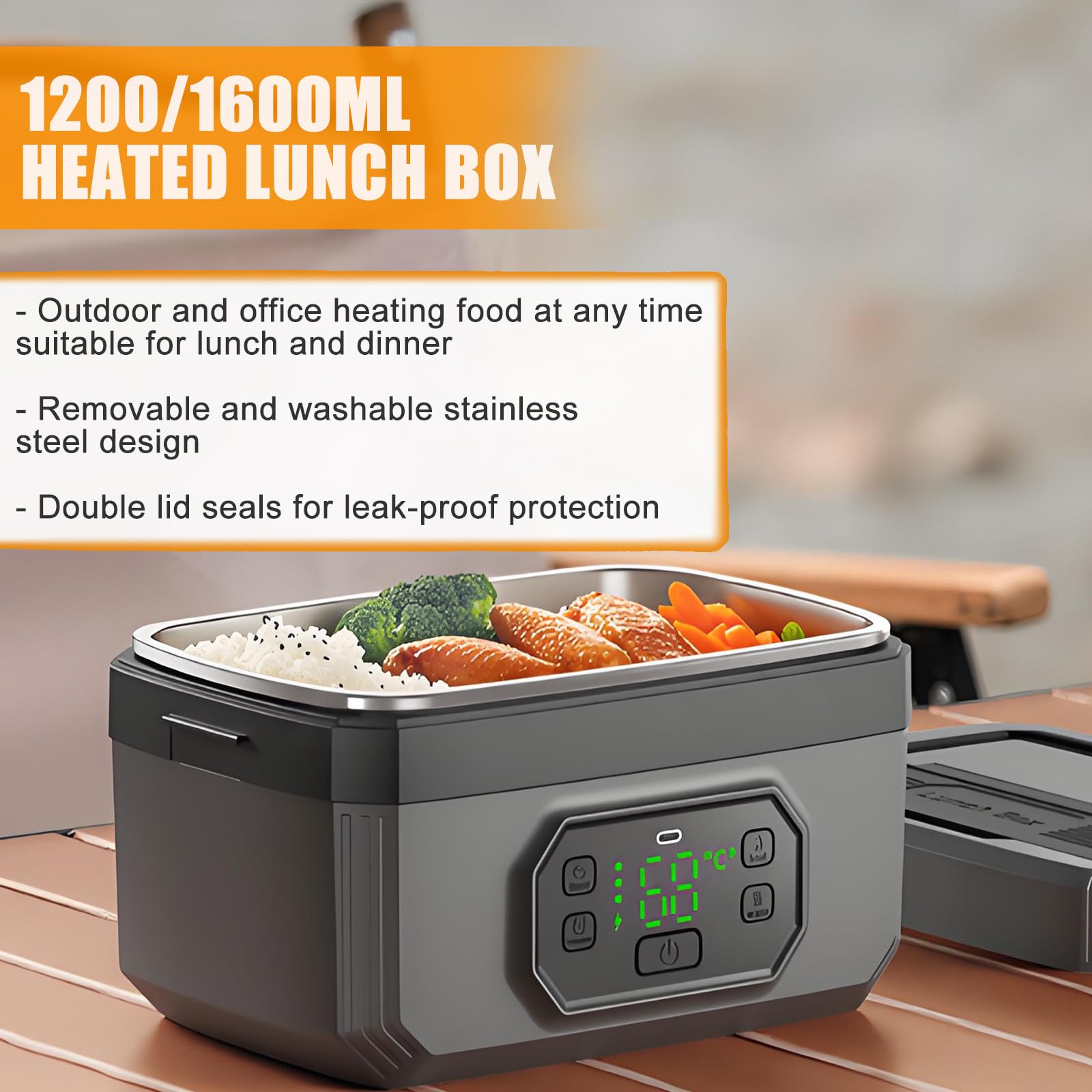 Boîte À Lunch Électrique sans Fil 2025 - Nouveau Chauffe-Plats pour Adultes - Boîtes À Lunch Auto-Chauffantes Rechargeables, Plateau Amovible, Étanche 1600ML