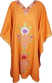 Mogul Interior Womens Beach Kaftan Dress Bohemian Orange Caftan Dresses One Size