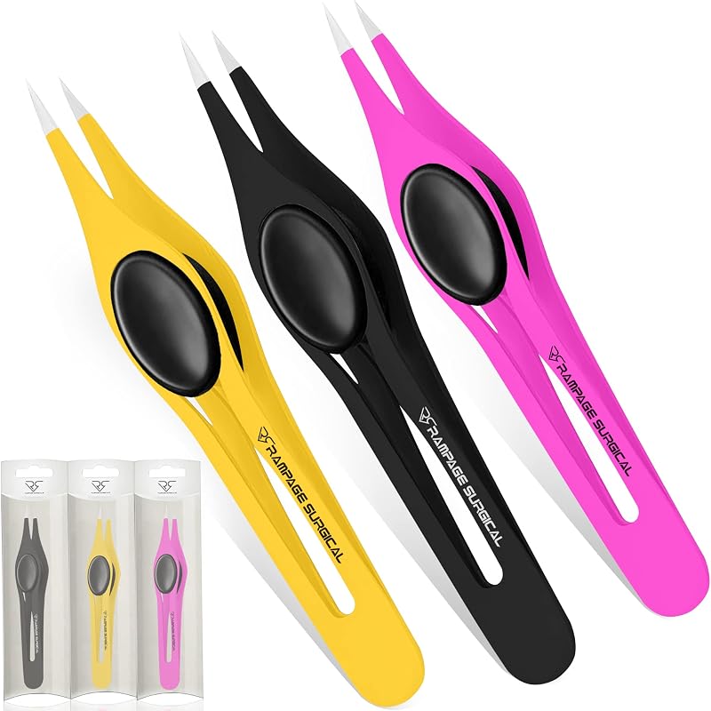 Pinças para sobrancelhas Rampage Surgical com ponta fina em aço inoxidável, conjunto com 3