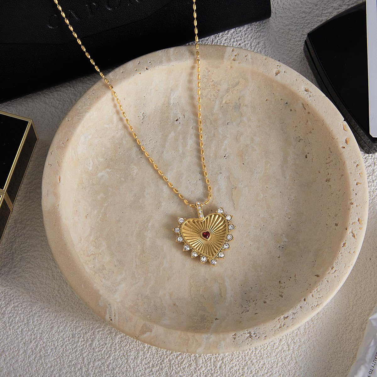 golden Heart Necklace for Women 18K metal red heart Pendant Dainty Birthday Mother's Day Valentines Jewelry Gifts - Image 4