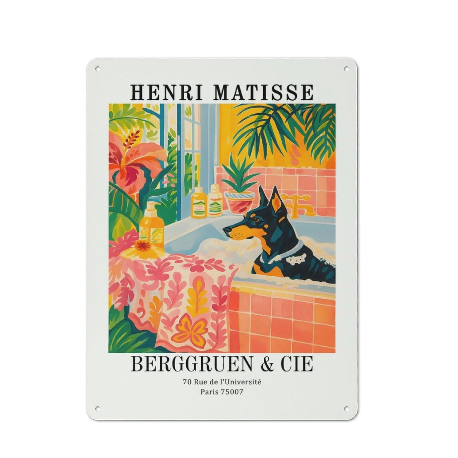 Junmoney Style-19 Henri Matisse Dog In Bathtub Art Metal Wall Sign 40X30cm, Vintage Decor For Hallway Wall, New-Space Wall Decor For New Home Decorators