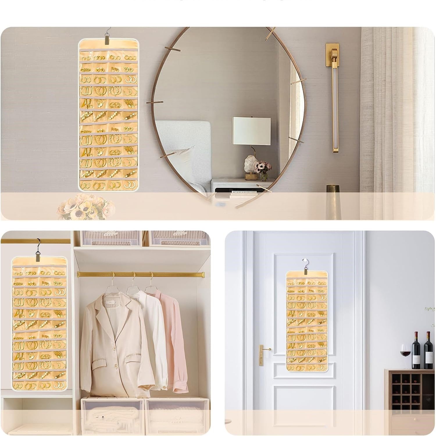 Organizador de joyas para armario, expositor para guardar joyas, colgador para pendientes, colgador de pared para collares de mujer, organizador colgante para joyas, soporte para collar de armario