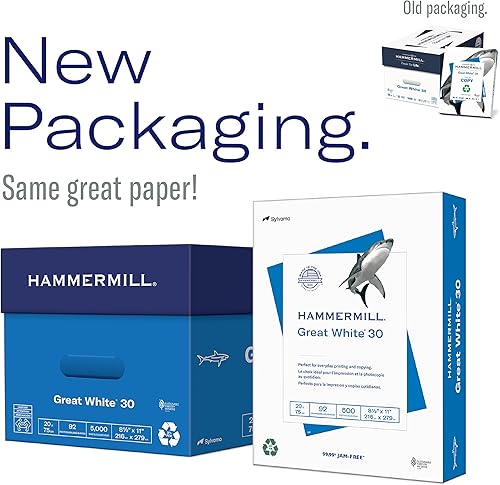 Miniatura 5 de Hammermill - Papel para impresora Great White 30 reciclado 85 x 11pulgadas 1resma 500hojas brillo de 92 hecho en EEUU 086710