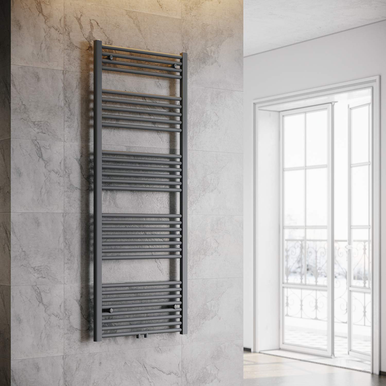SONNI Grzejnik łazienkowy 1600 x 600 mm suszarka na ręczniki antracyt 934 W Design ogrzewacz do ręczników łazienka przyłącze środkowe ogrzewanie