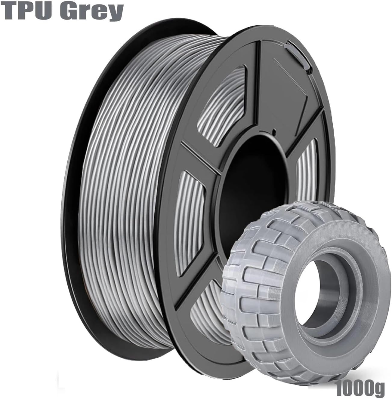 TPU Filament 1.75mm for 3D Printer +/-0.02mm, 95A, 1000g Spool, Grey