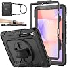 SEYMAC stock Case for Samsung Galaxy Tab S10 Lite S10 FE S9 FE 10.9 inch S9 11 inch, Full-body Shockproof with Screen Protector, 360° Rotating StandHand Strap, Pen Holder & Shoulder Strap, Black