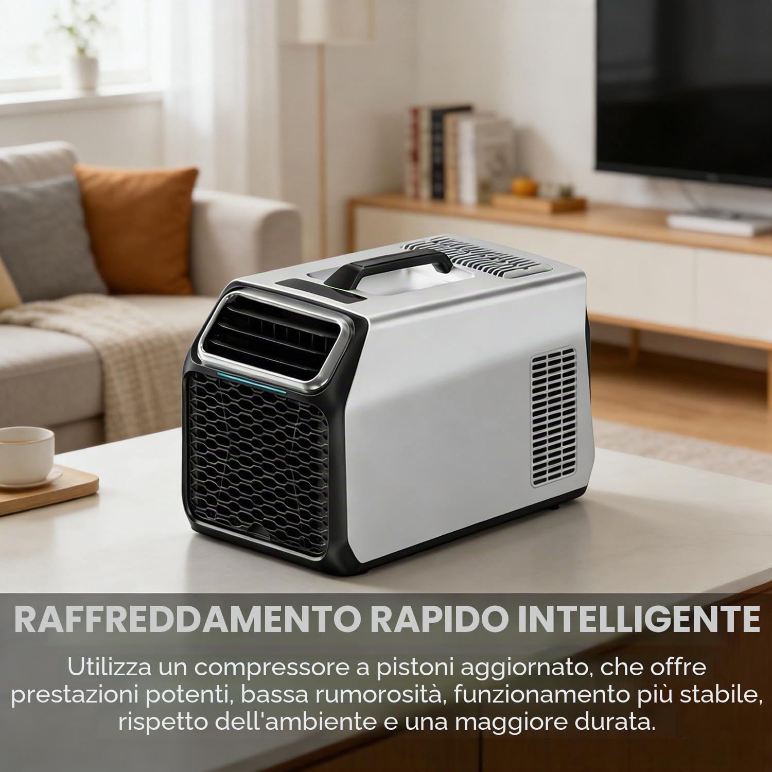 Climatizzatore portatile da campeggio 5000 BTU con compressore GMCC, condizionatore camper DC per tenda e viaggio, raffrescamento silenzioso 52 dB con timer e telecomando Gray