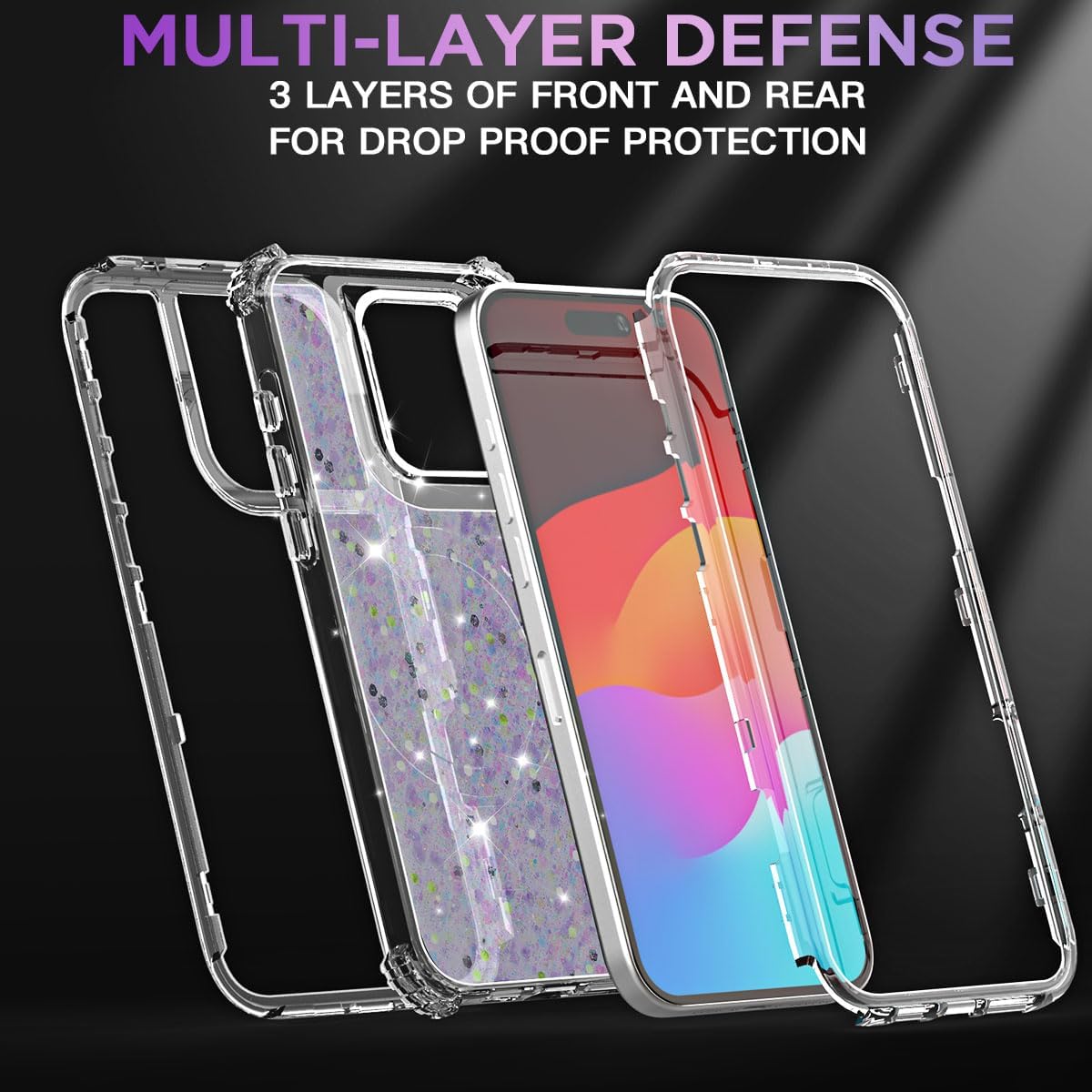 AICase for iPhone 16 Pro Max Case Bling Glitter for Women Girls Cute Shiny Sparkle,3 in 1 Heavy Duty Durable 3-Layer Military Grade Shockproof/DropProof Protective Cover for iPhone 16 Pro Max 6.9"_2 - Image 2