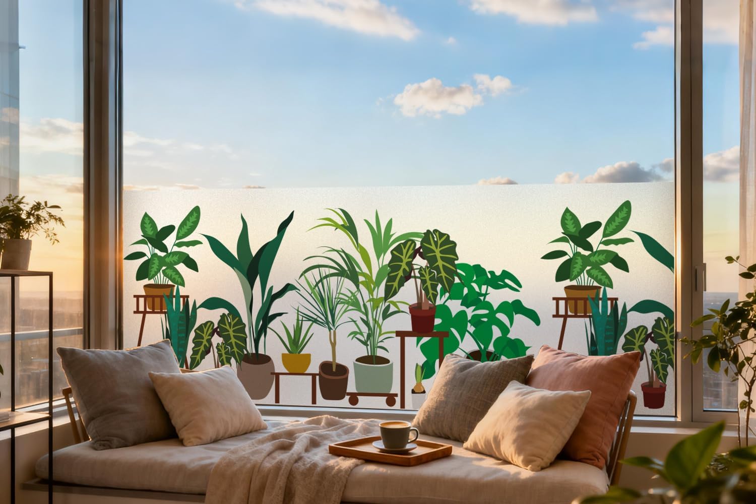 DKTIE Country Rustic Stained Glass Window Film Two-Way Privacy Day and Night Creative Horizontal Pattern Static Cling Sun Blocking Anti UV Reflective (S637, 35.4in X 118.1in)