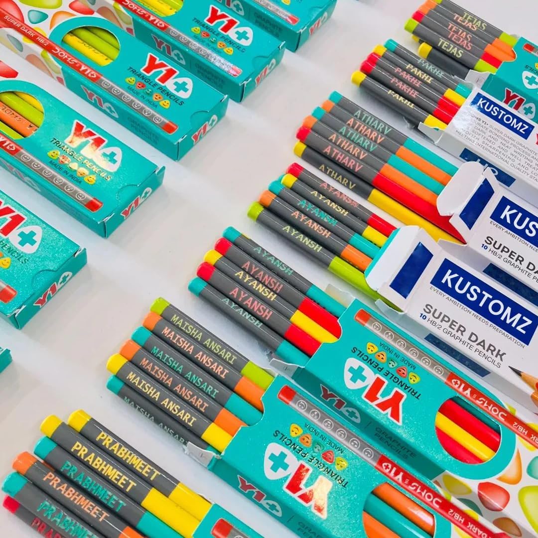Customized Name Pencil Set for Kids with Free Eraser & Sharpener, Custom Name HB Pencils for School, Writing, Birthday Gifts & Return Gifts (10)