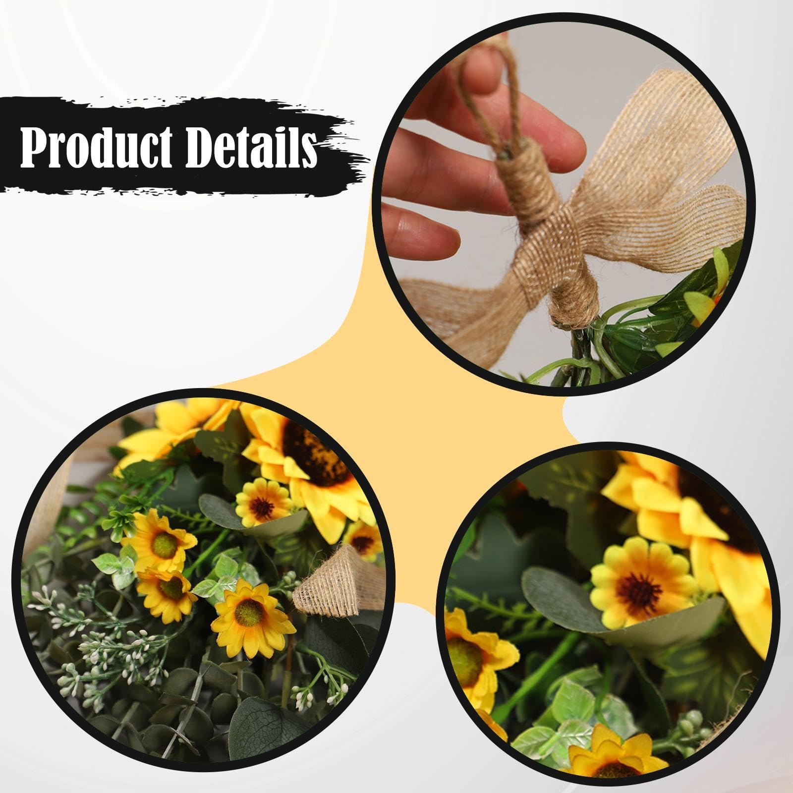 predolo Ghirlanda di Girasoli Artificiali per Porta d'Ingresso, Ghirlanda di Fiori Realistica Primaverile e Estiva per Porta Ingresso, Decorazioni Pasquali da Appendere, per Finestra di Casa,Davanzali