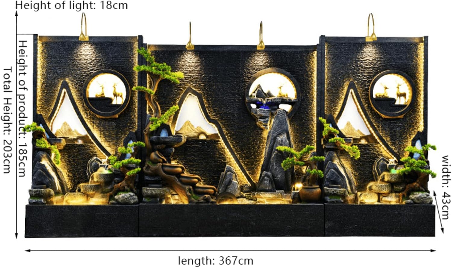 Indoor Floor Water Fountain - LED Light Decor with Bonsai Tree and Deer Sculpture for Home, Office, Zen Garden, and Luxury Interior Decoration(#D)