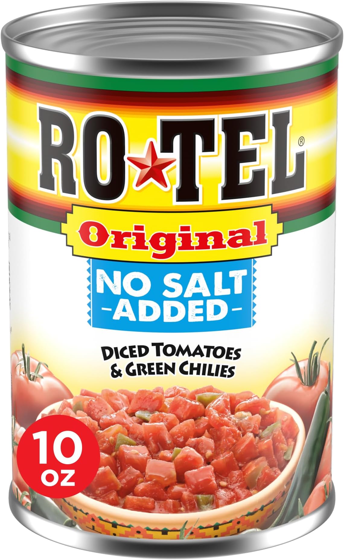 ROTEL Original No Salt Added Diced Tomatoes and Green Chilies, Perfect for Taco & Dip Recipes, 10 oz.