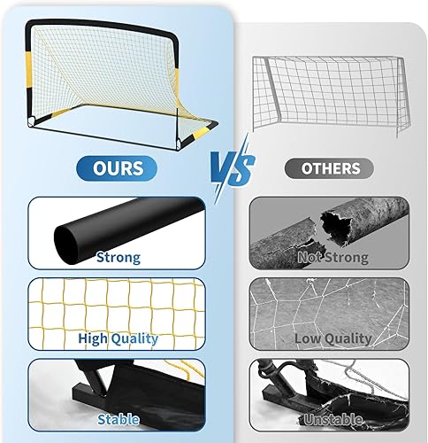 Miniatura 3 de Paquete de 2 porterías de fútbol para patio trasero, red de fútbol portátil de 6 x 4 pies con pelota, conos y estacas, fácil de instalar, juego de