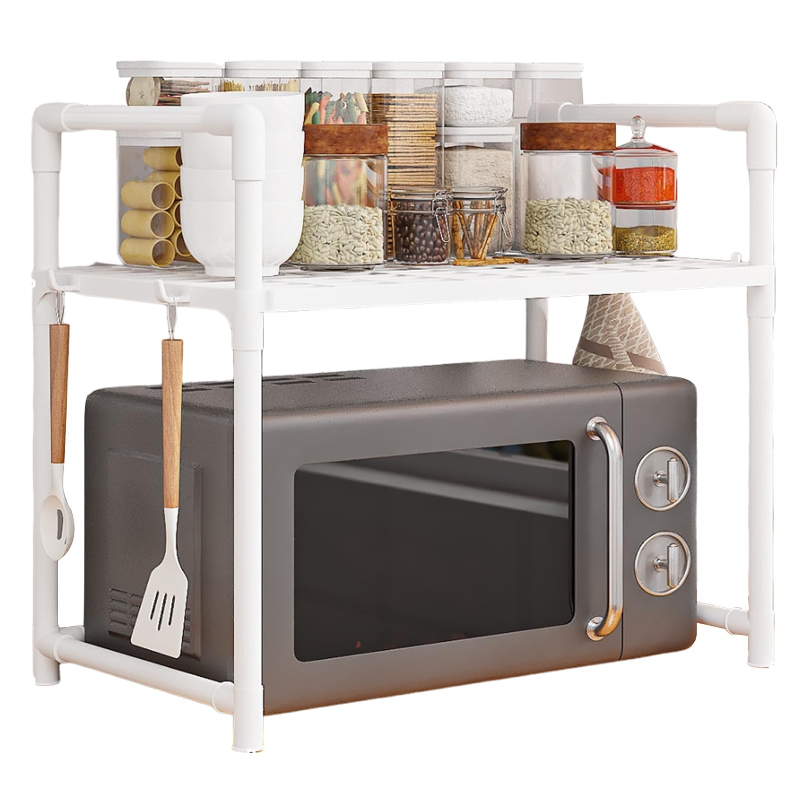 Genérico Microwave Stand - Expandable Steel Microwave and Oven Holder - Adjustable Microwave Shelf Organizer with Tiers for Countertop Kitchen