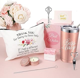 Geiserailie Novelty Boss Girl Lady Gifts Spa Tumbler Relaxation Gift Set, Thank for Being My Boss Lady Makeup Bag, Birthday Basket for Lady Women Bosses Female Director