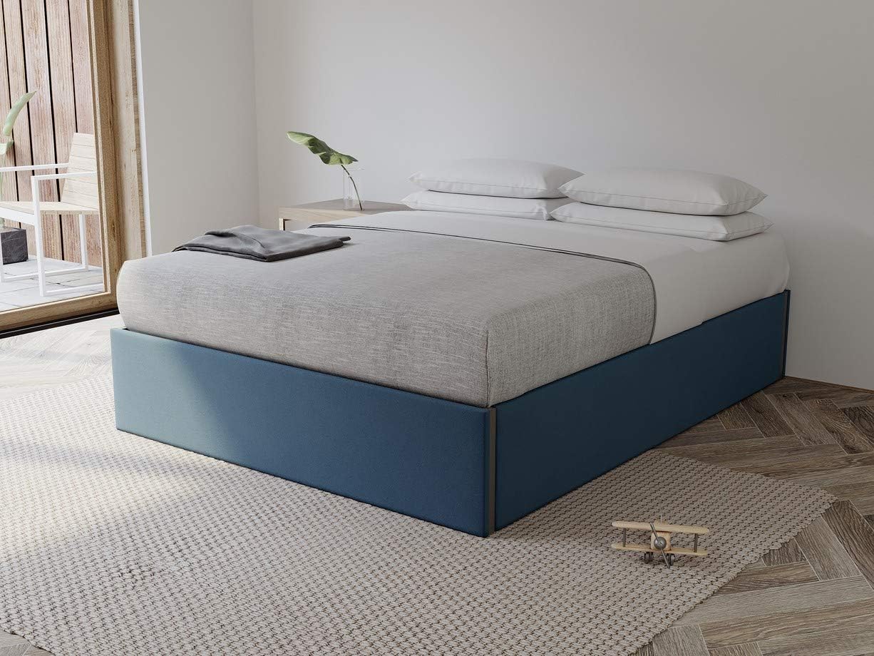 VANT Upholstered Platform Bed Queen Size Velvet Peacock