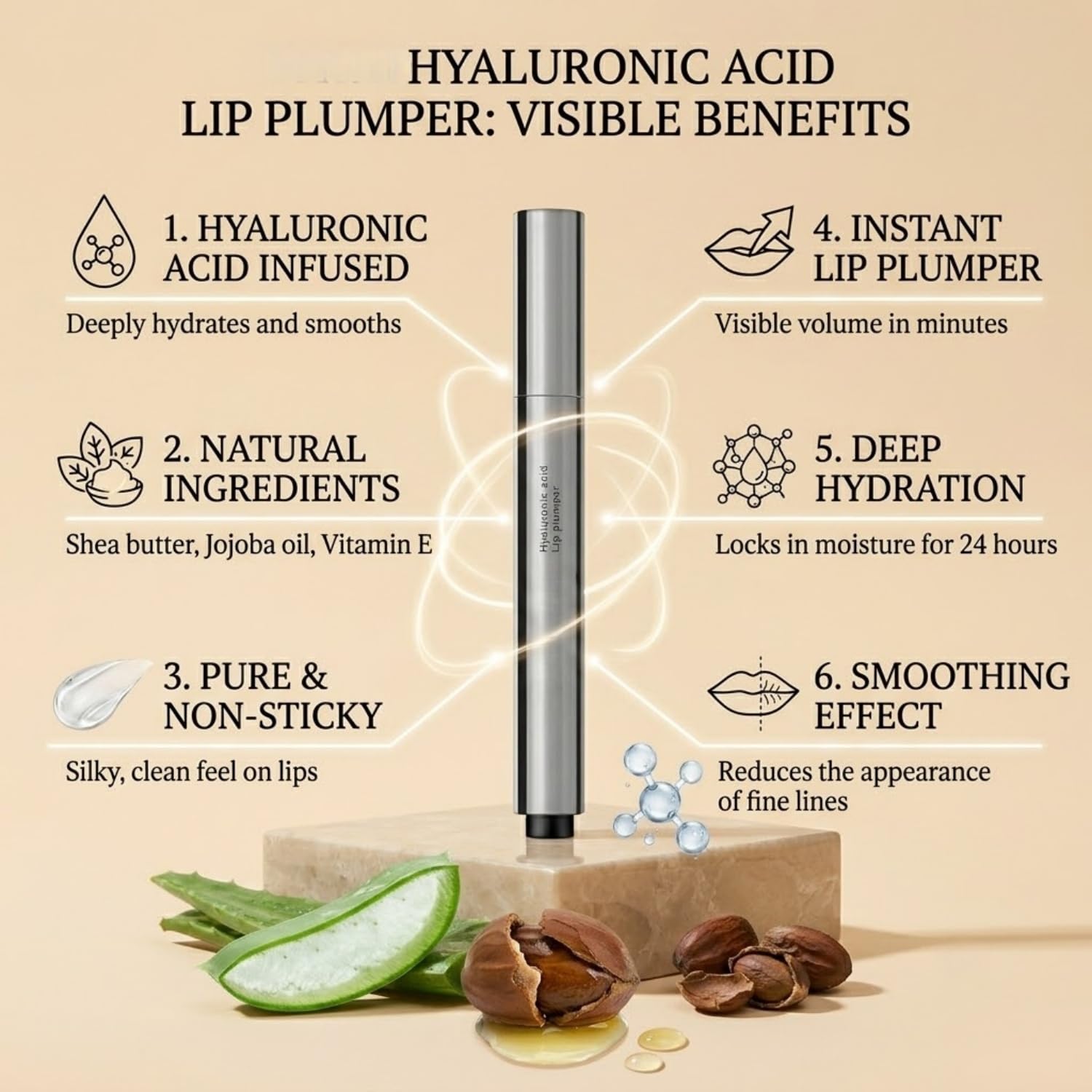 Lip Plumper, Hyaluronic Acid Lip Plumper, Instant Hydration While Visibly Cosmetics Boosting Fullness and Smoothness. 1 Count.