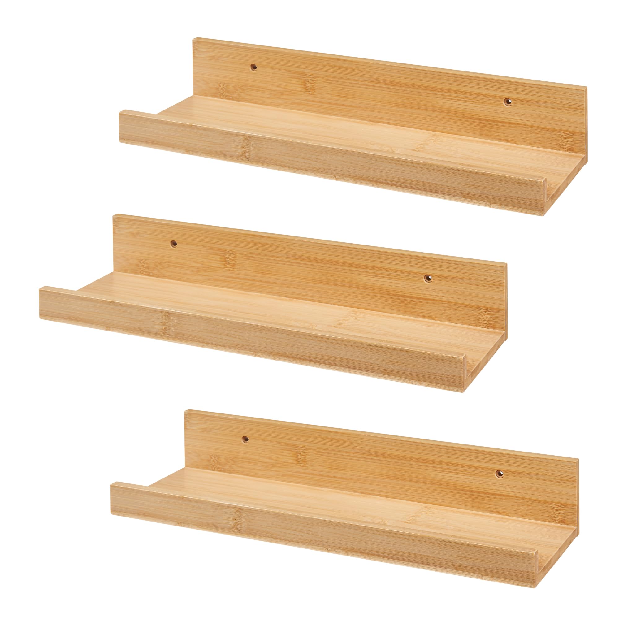 [en.casa] set di 3 Mensole da Muro Consolle Portaoggetti da Parete Libreria Pensile Piani con Bordi Anticaduta Mensole in Bambù Naturale