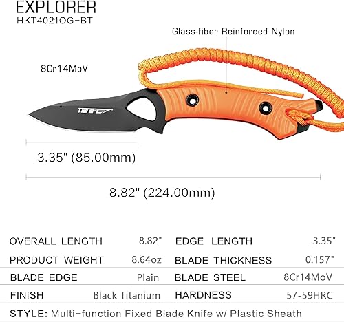 Miniatura 4 de TONIFE Explorer - Cuchillo de hoja fija con funda de plástico 8Cr14MoV, cuchillo de supervivencia, mango de nailon reforzado con fibra de vidrio