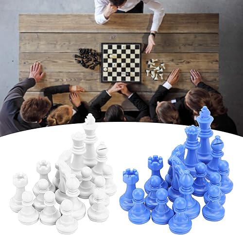 Miniatura 5 de HURRISE Juego de ajedrez, 32 piezas de ajedrez estándar, plástico azul y blanco, compacto y portátil, a partir de 0 años