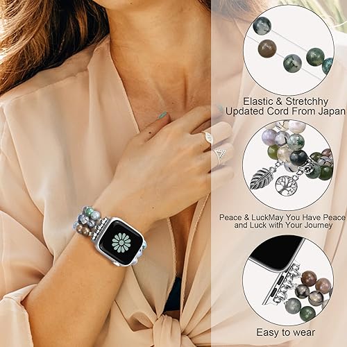 Miniatura 5 de Pulsera de piedra natural con cuentas para mujer, compatible con Apple Watch de 1.496 pulgadas, 1.575 pulgadas, 1.614 pulgadas, 1.654 pulgadas,