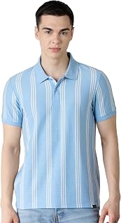 Amazon Brand - Symbol Men Cotton Rich Textured Striper Polo Tshirts | Regular Fit | Half Sleeves - Available in Plus Sizes Price In India