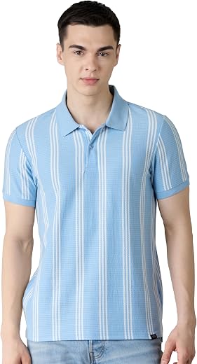 Amazon Brand - Symbol Men Cotton Rich Textured Striper Polo Tshirts | Regular Fit | Half Sleeves - Available in Plus Sizes