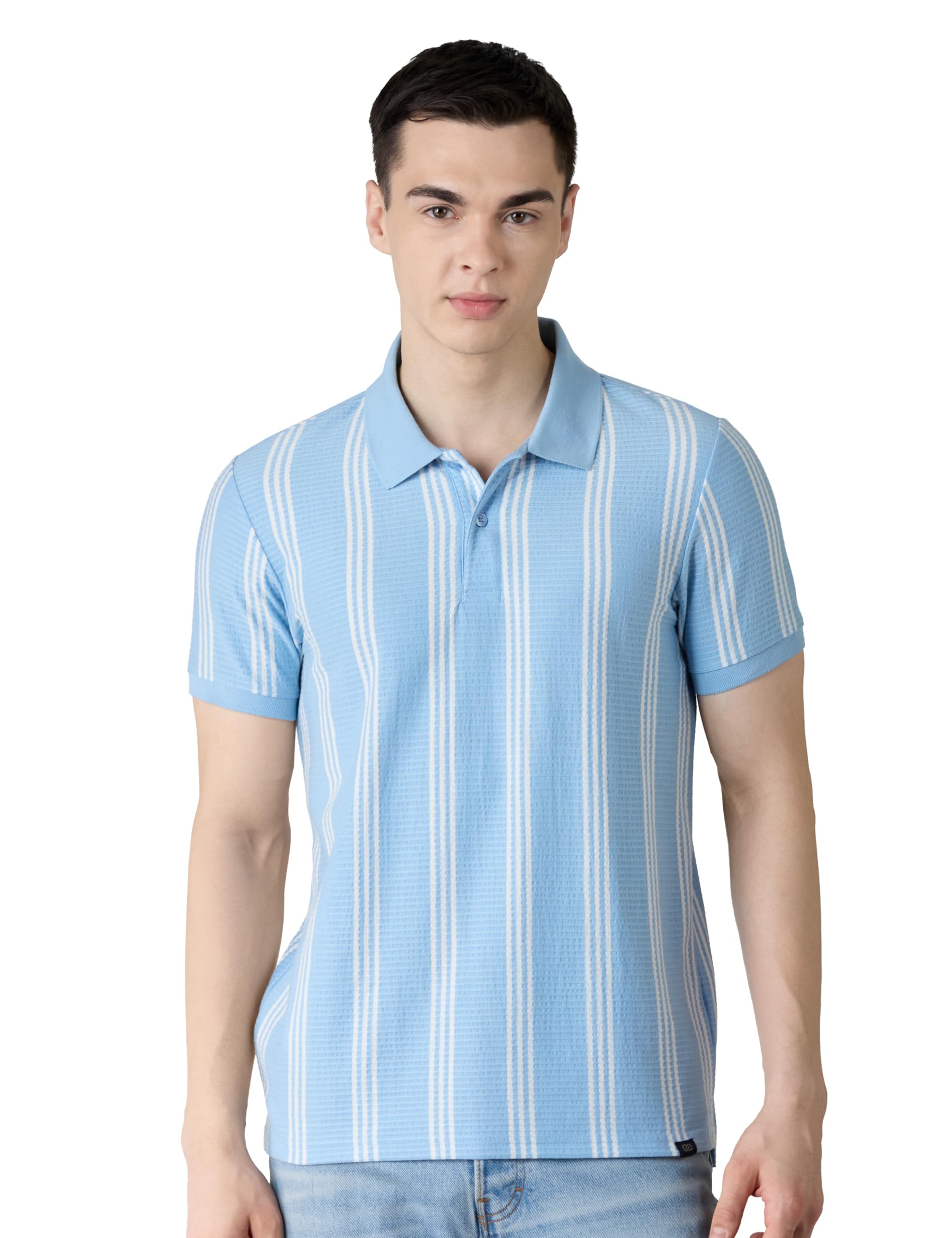 amazon brand - symbol Men Cotton Rich Textured Striper Polo Tshirts | Regular Fit | Half Sleeves - Available in Plus Sizes-picture-43