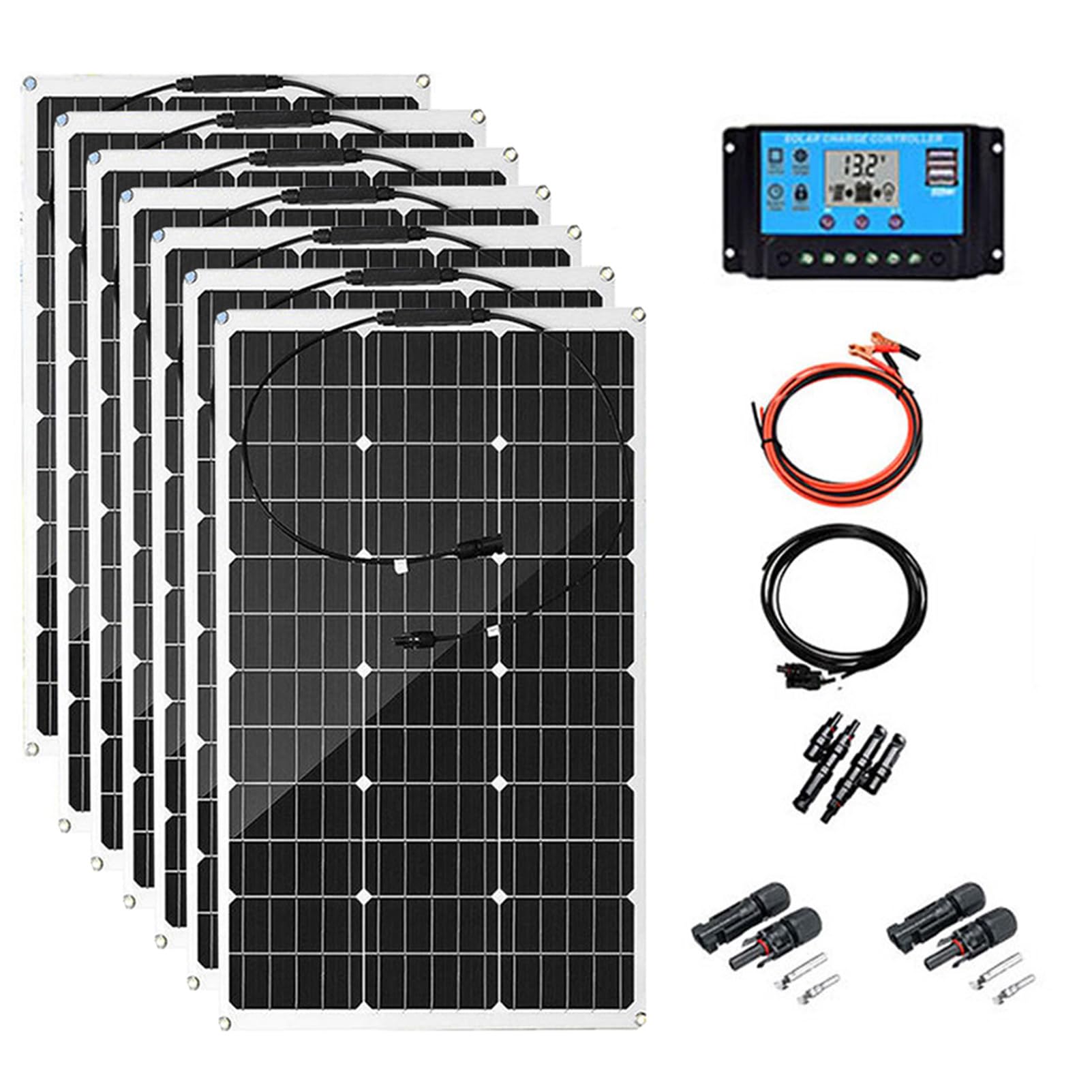 Kit Pannello Solare Flessibile 300W 12V Camper Nautico off-Grid Moduli Solari Fotovoltaici Monocristallini con Regolatore Solare 40A per Batterie Camper Auto Barca 7 * 300W