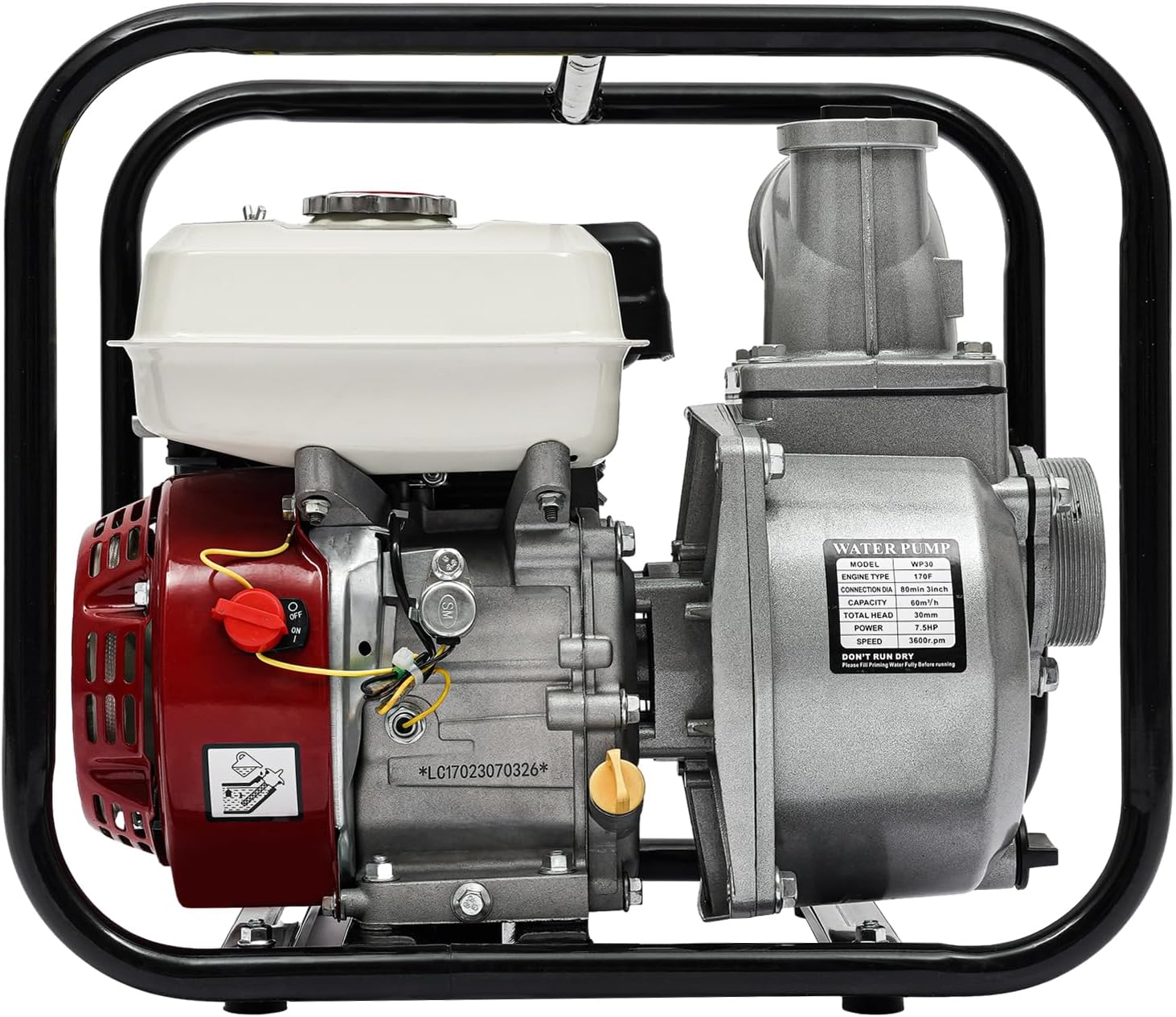 Trash Pump 3 In/80 mm, 7.5HP 22.97 Suction, 4-Stroke 210CC Engine, Gas Powered Water Pump for Farmland Watering, Garden Irrigation
