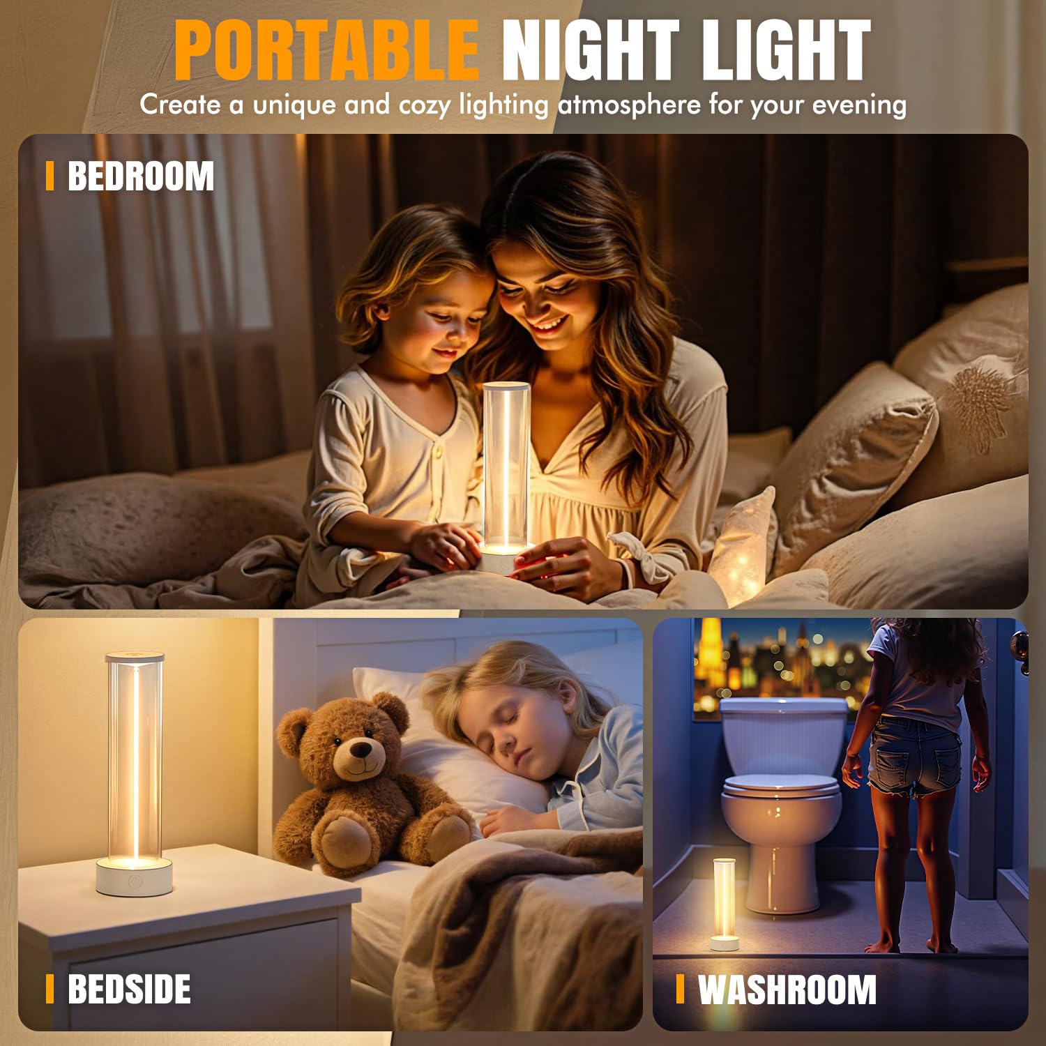 Luz ambiental inalámbrica portátil de color cálido para sala de estar/dormitorio/mesita de cama/estudio/cocina/cena/bar/campamento al aire libre, se puede utilizar en muchas escenas, 3 modos 4