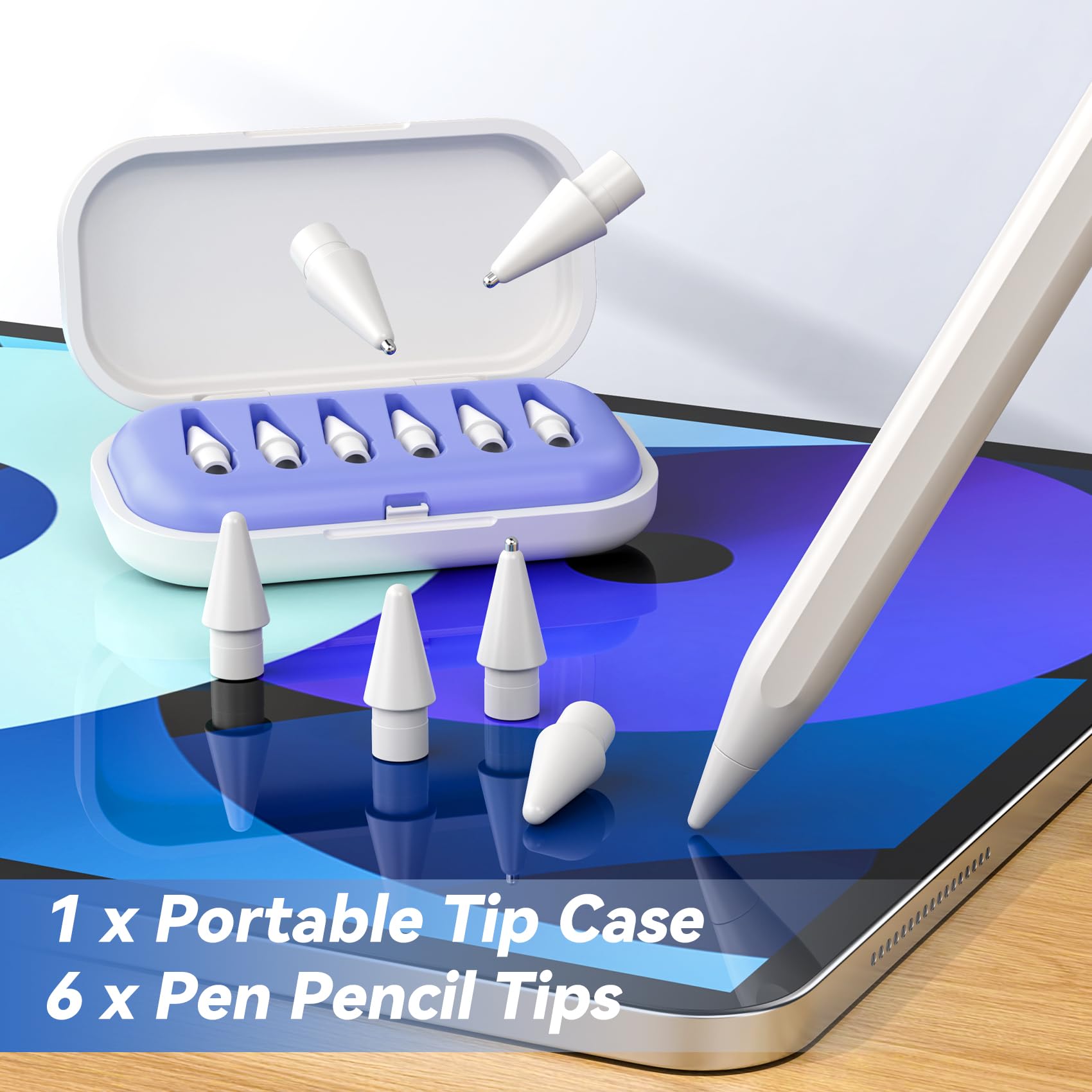 6-pak wymiennych końcówek do Apple Pencil, igły z etui, bez zużywających się ołówków do Apple Pencil 2. generacji, USB C, Pencil Pro, zestaw ołówków iPad Pro (fioletowe)