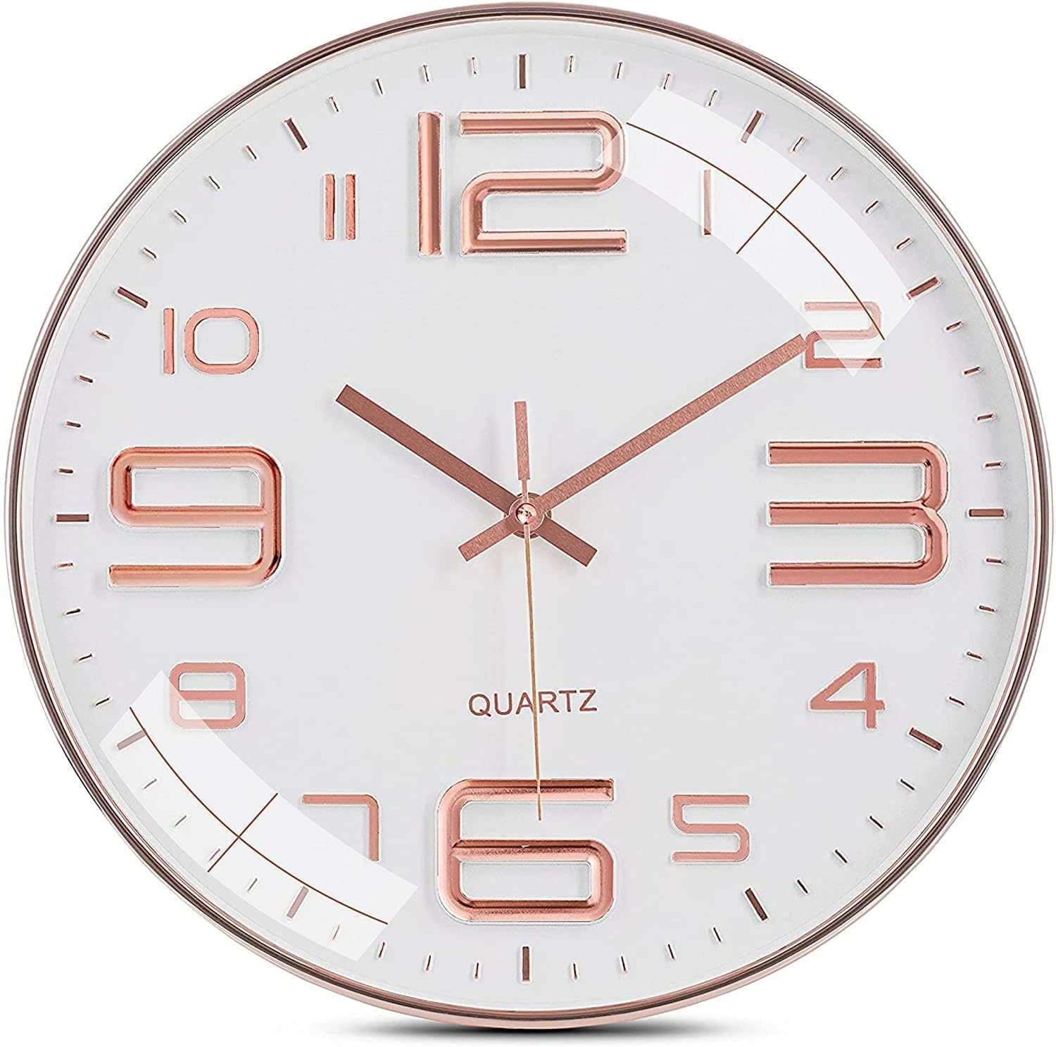 REXERA Wall Clock 12" Silent Quartz Decorative Wall Clock Non-Ticking Classic Digital Clock Battery Operated Round Easy to Read Home/Kitchen/Bedroom/Office/School Vinyl Figure (1Pack-Rose White)
