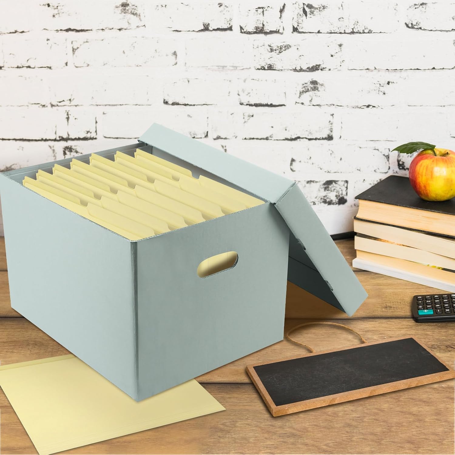 Lineco Archival Record Storage Cartons, Ready-To-Assemble Filing Boxes for Organizing and Storing Documents, Prints, or Photos. Acid-Free, Buffered Corrugated Board, 12x15 x10in, Blue Gray, Pack of 5