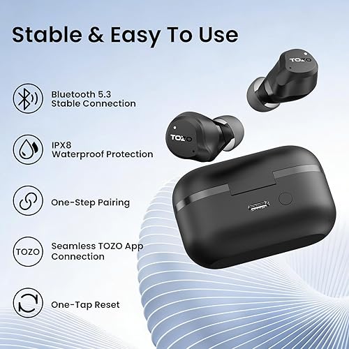 Miniatura 9 de TOZO NC9 Auriculares inalámbricos híbridos con cancelación activa de ruido, 6 micrófonos ENC Clear Call, IPX8 impermeable, auriculares intrauditivos