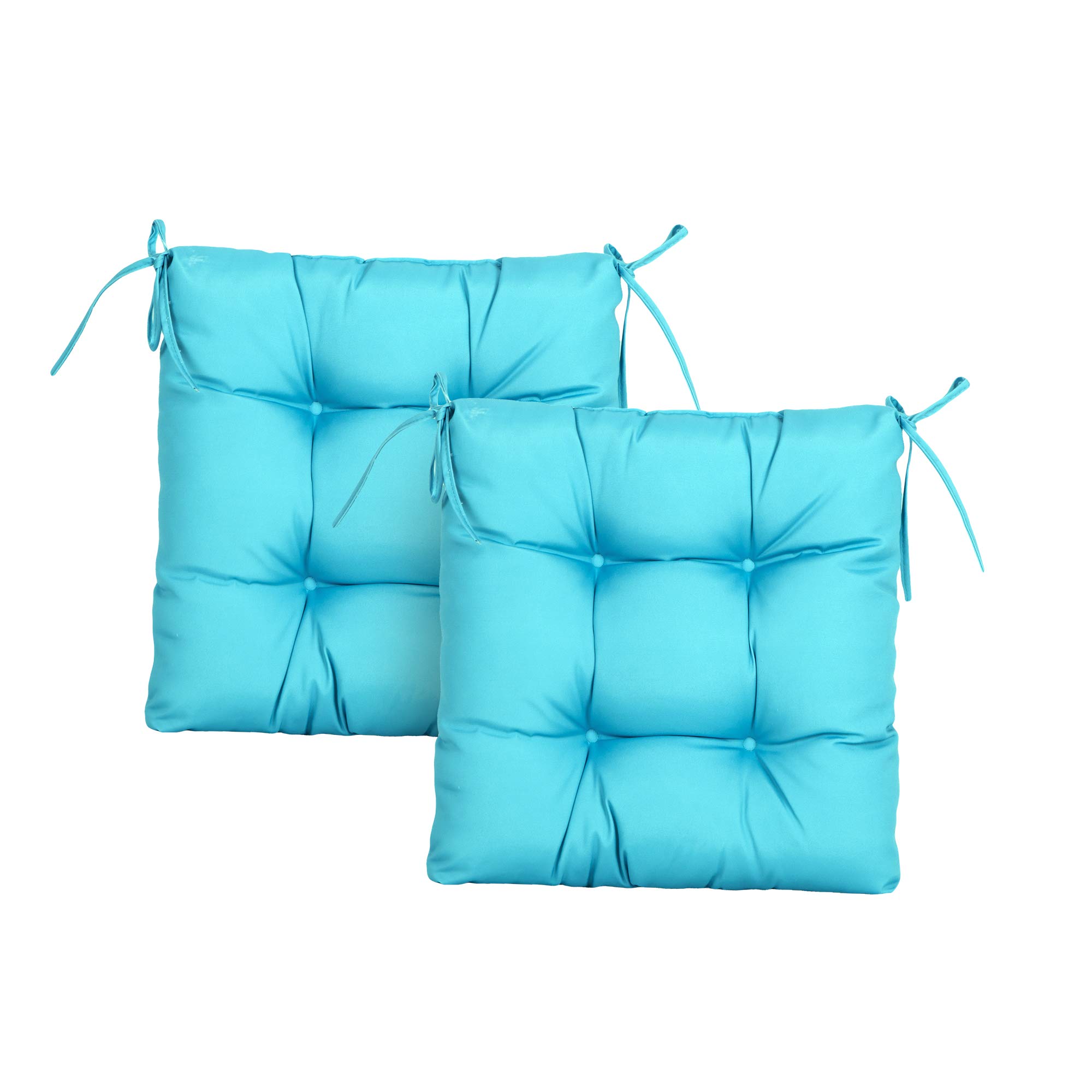 ARTPLANT Outdoor Dinning Seat Pads Cushions with Tie 19"x19"x4",Square Wicker Outdoor Tufted Cushion,Set of 2,Classic Blue