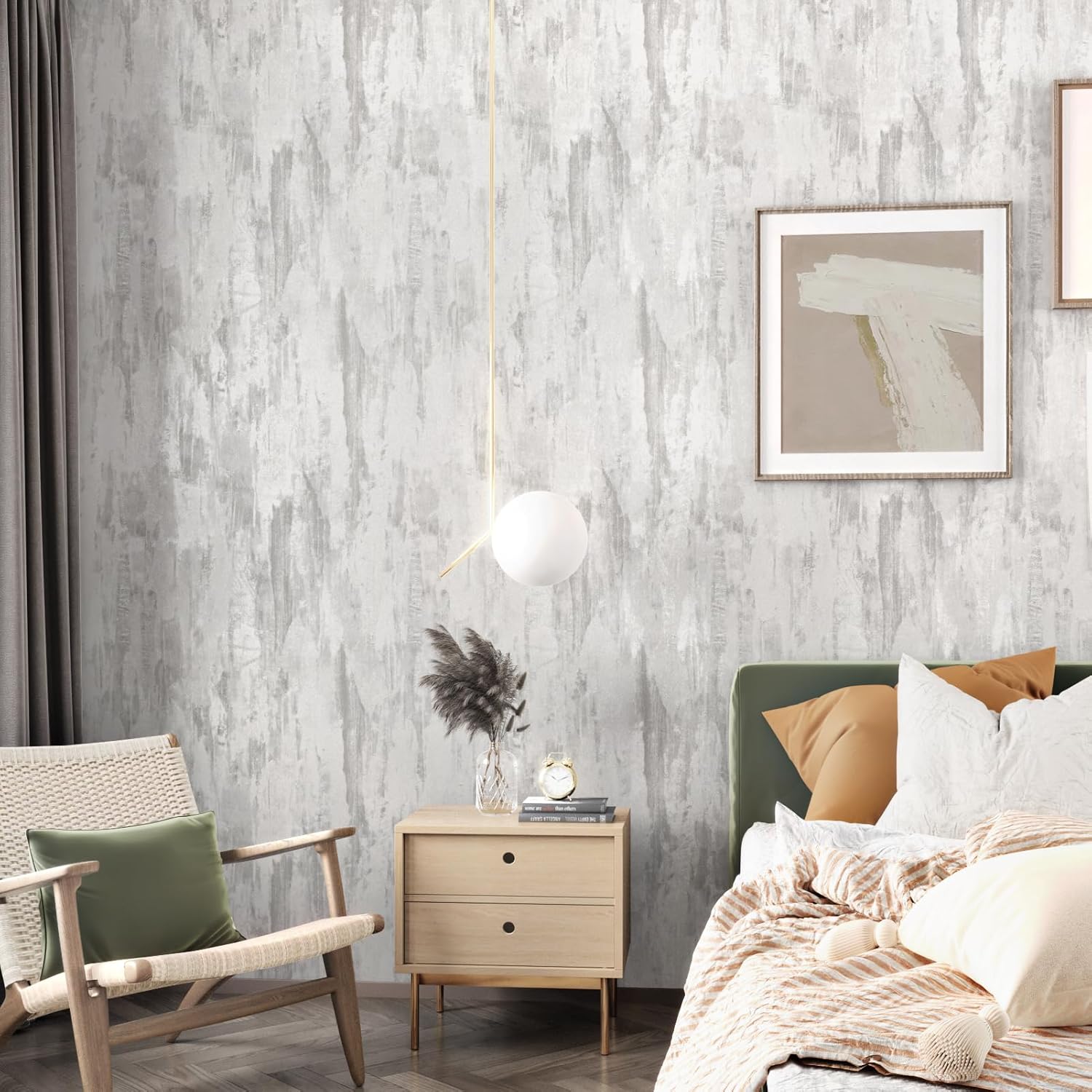Wallercity Thick Textured White/Gray Wood Contact Paper for Countertops Peel and Stick Wallpaper Matt Grey Cement Wall Paper Wood Look Wallpaper for Kitchen Bathroom 15.8''x315'' Vinyl Wrap for Table