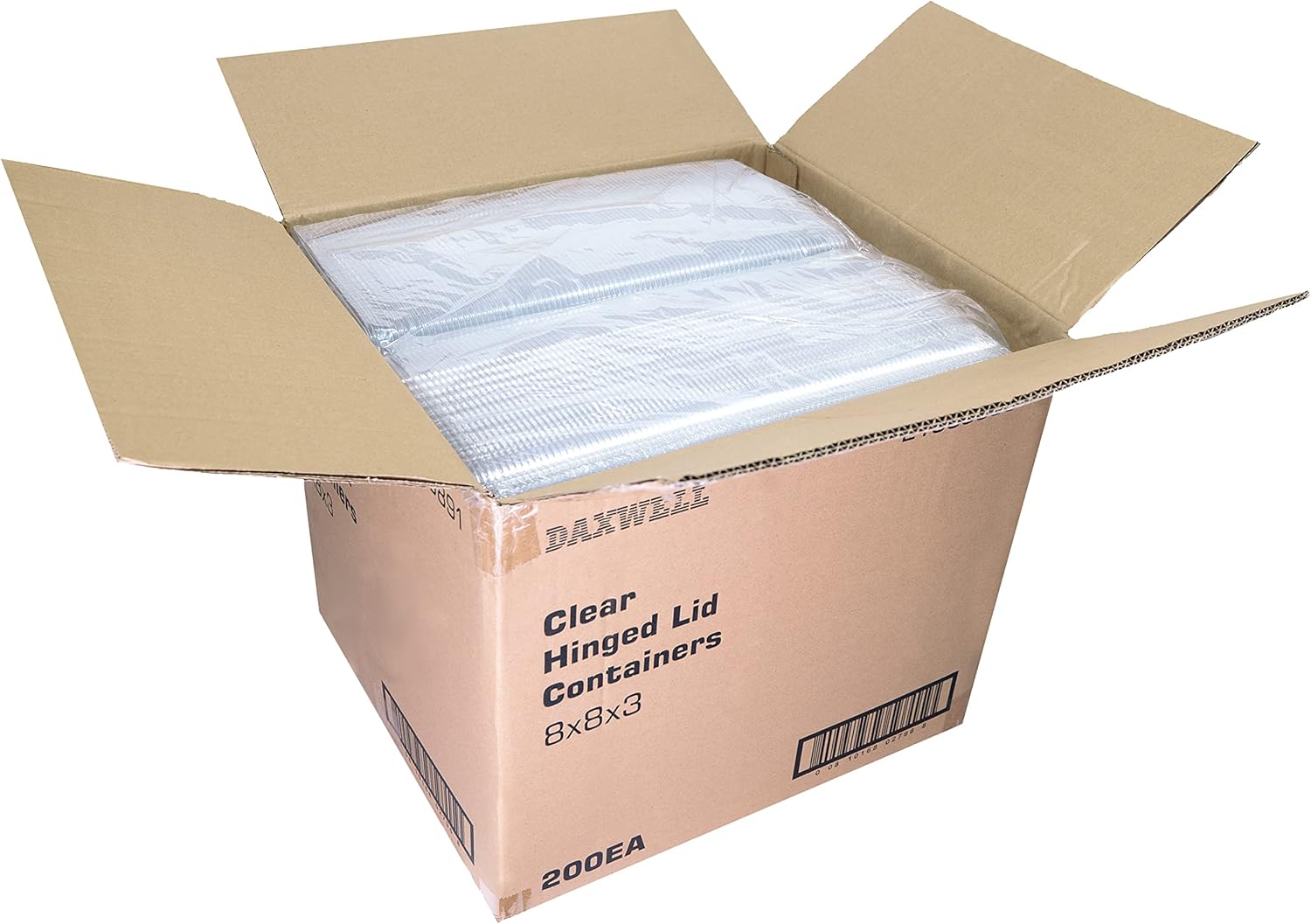 Daxwell 8 x 8 x 3 Inch Hinged Clamshell Plastic (OPS) Take Out Containers, Microwavable, E10005891 (Case of 200)