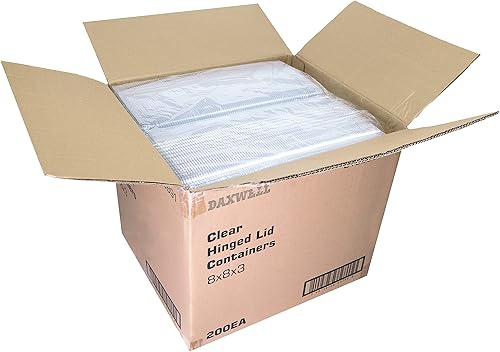 Miniatura 43 de Daxwell 8 x 8 x 3 pulgadas con bisagras de plástico (OPS) recipientes para llevar, microondas, E10005891 (caja de 200)