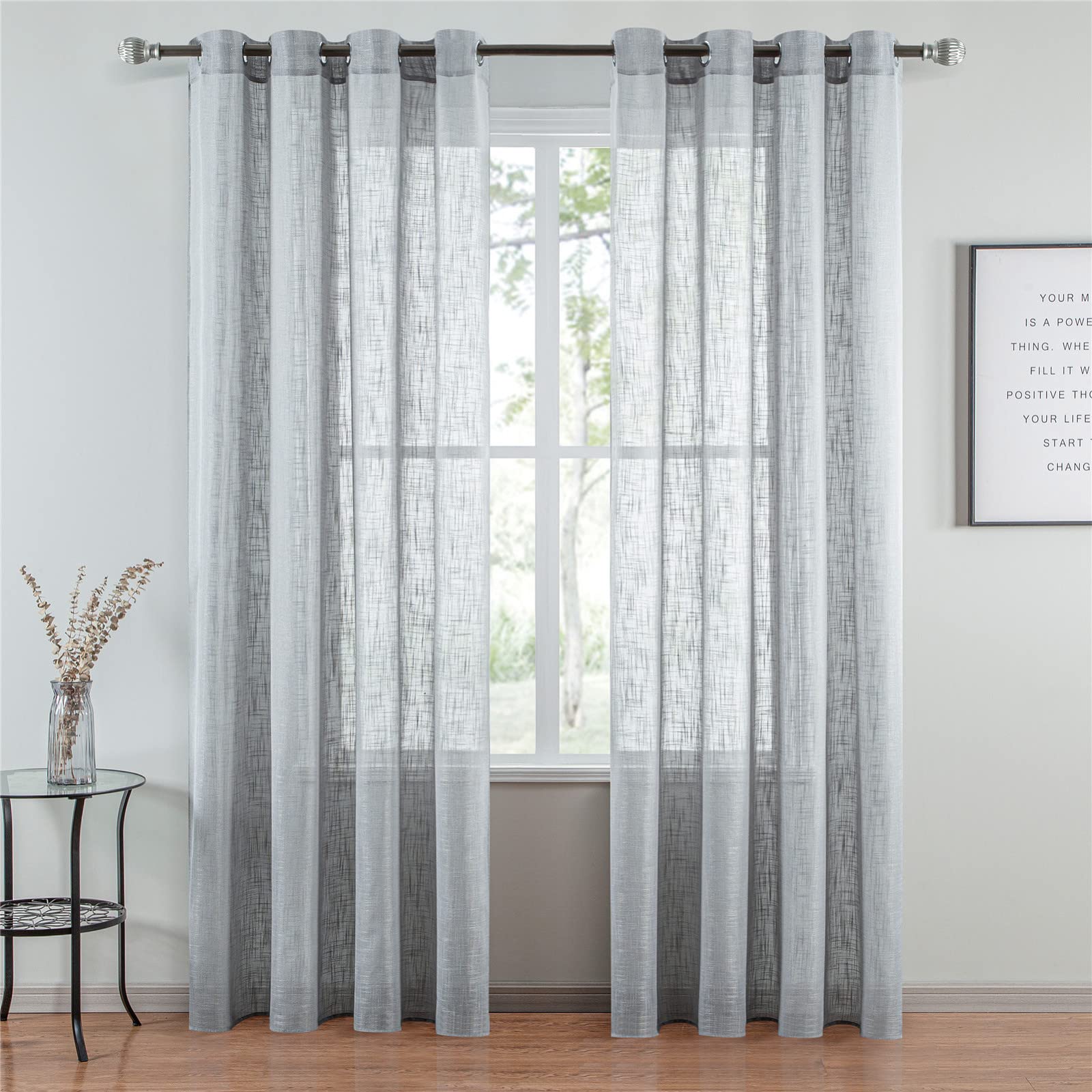 2pcs Rideau en Tulle Panneau Rideau Transparent,Tulle avec Oeillets Transparent,Décoration de Maison Chambre Cuisine - (L140 x H240 cm) Lin Gris
