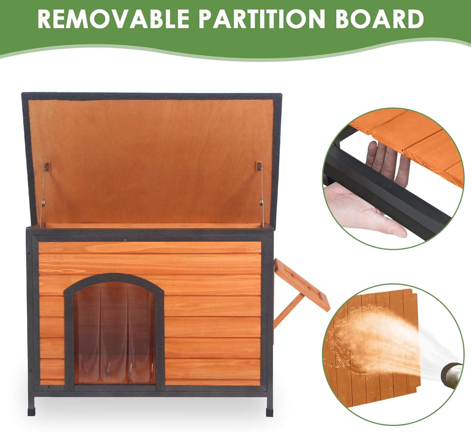 Outdoor Dog House Weatherproof with Door Dog Kennel Chew-Proof Metal Frame Removable Roof/Floor for Easy Cleaning