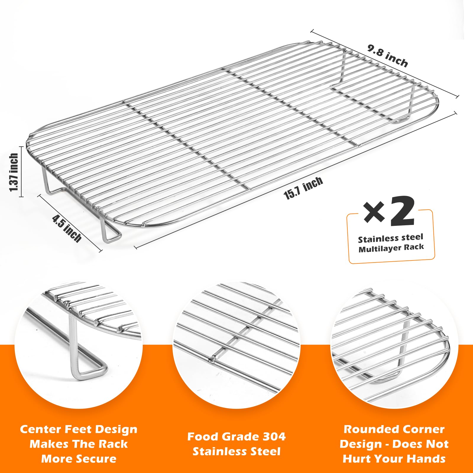 2-teiliges Edelstahl-Rack-Set für Ninja XSKRSTRKXL Woodfire OG800 und OG900 Serie, Grillrost-Zubehör für Ninja OG850 OG951 Woodfire Pro XL Outdoor Grill & Smoker