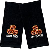 Vista 20 de Juego de 2 toallas de baño de Halloween con diseño de familia fantasma espeluznante, color negro, suave, 100% algodón, 12 x 18 pulgadas, decoración